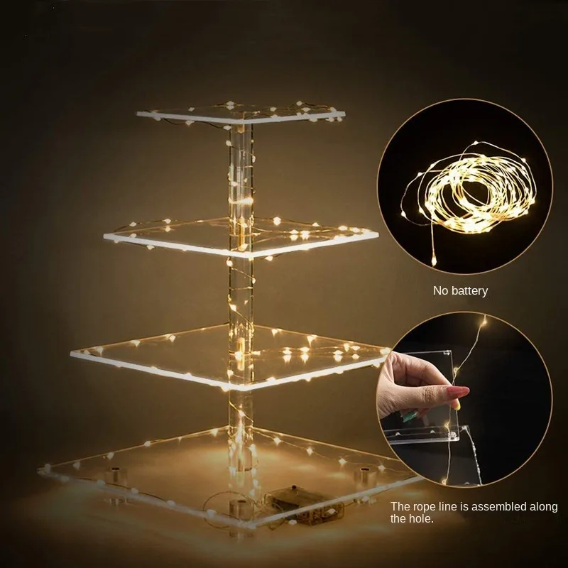 4 Tier Acrylic Cupcake Dessert Acrylic LED Light Birthday Supplies ...
