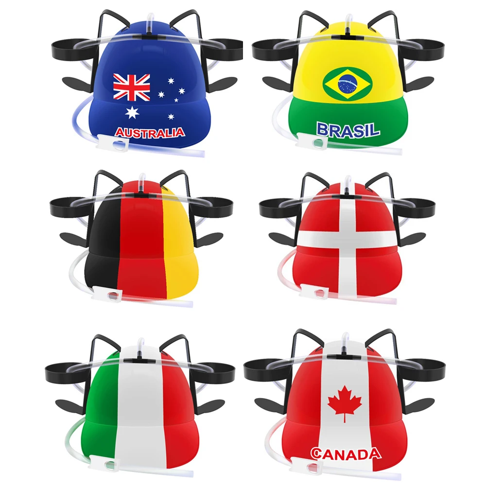 Индивидуальный логотип спортивной команды подарок для любителей футбола Веселый питьевый шлем регулируемый Питьевая шляпа пивная Кепка с соломинкой