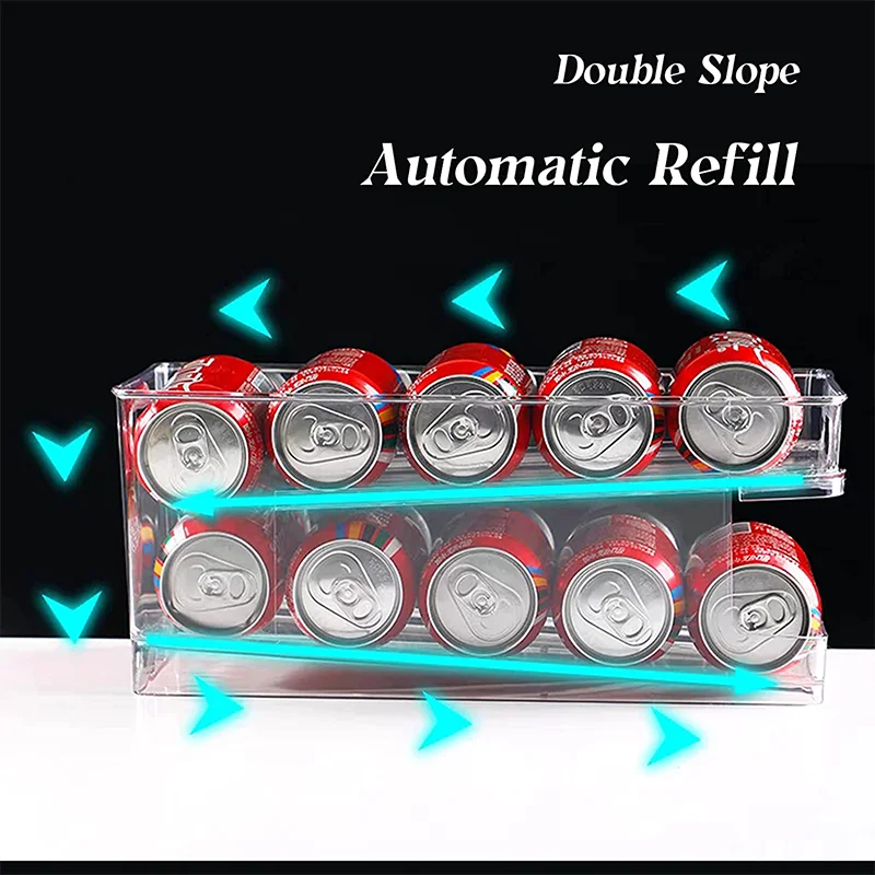 2-Layer Automatic Rolling Beverage Soda Can Storage Organizer Stackable Can  Drink Holder for Freezer Countertops Cabinets Pantry