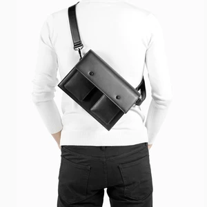 Custom Logo PU Leather Black Men's Crossbody Cross Body Pack Shoulder Messenger Bag for Men