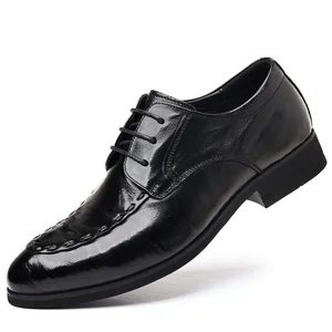 Men's Black Pointed Sheepskin Lace-up Shoes Rubber Outsole Non-slip Wear-resistant Men's Business Formal Shoes