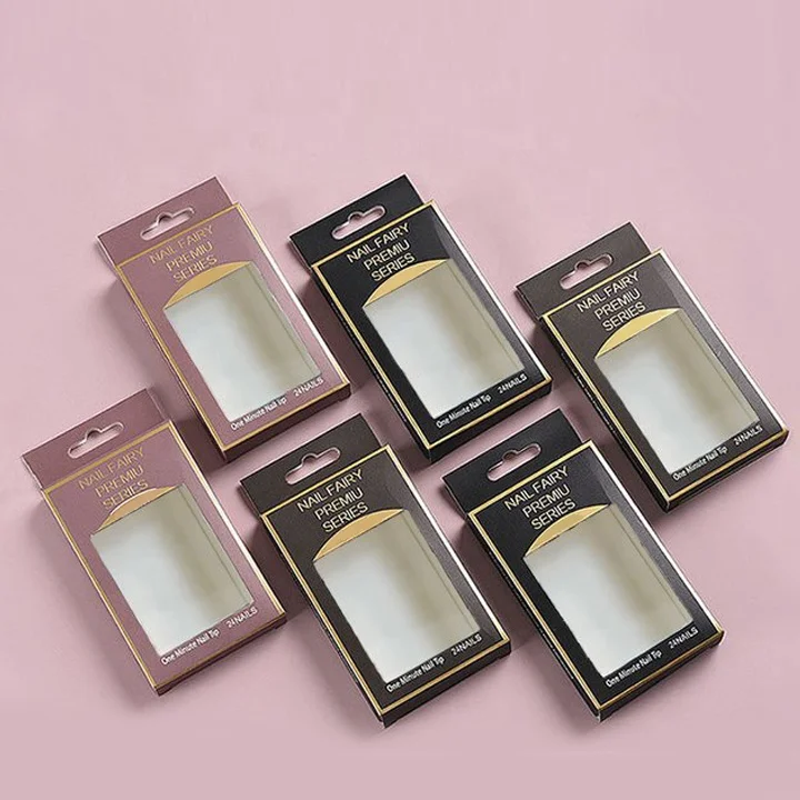 Custom Press on Nail Packaging Box Paper or Plastic Nail Product Box Press on Nail Packaging Box with Hanging Hole