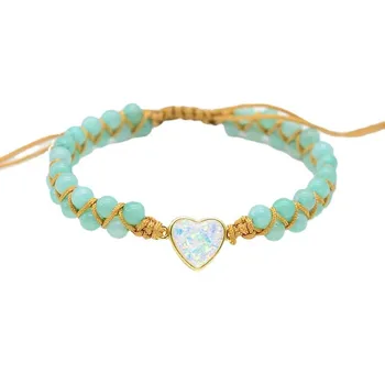 POYA Popular Opal Double Handmade DIY Wrap Woven Heart Opal Bracelet LOVE Couples Bracelet