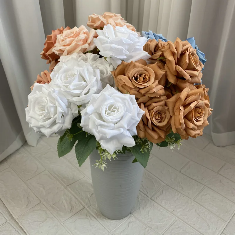 High Quality Silk Wedding Decoration Roses Bush Artificial Flowers Rose