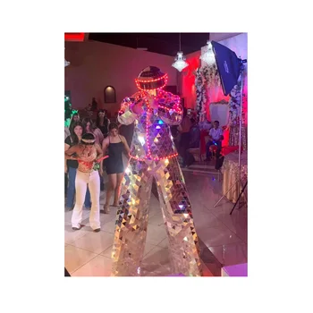 Custom Silver Mirror Man Costumes/real Led Robot Stilt Walker Costume/costumes Adults Women Cosplay For Sale