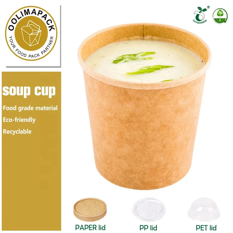 Disposable Kraft Paper Soup Cup with Paper Lid