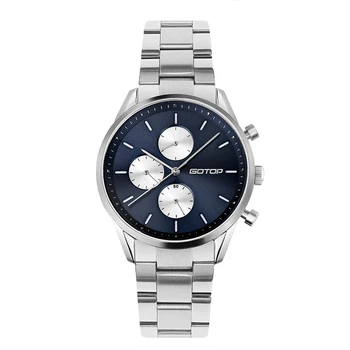 Custom Logo Blue Dial Silver Watches Premium Quality New Design Japan Movt 5ATM Water Proof Quartz Men Watch