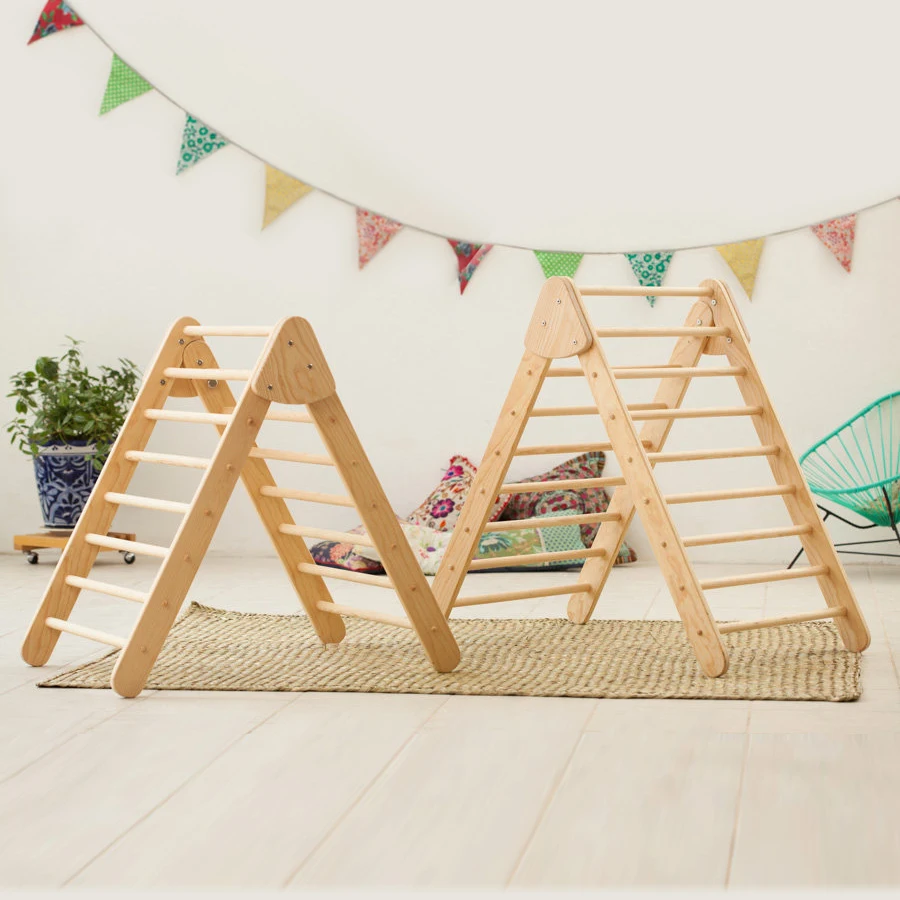 Kids Pikler Triangle Climbing Frame With Ladder Wooden Climbing Triangle  For Exercise