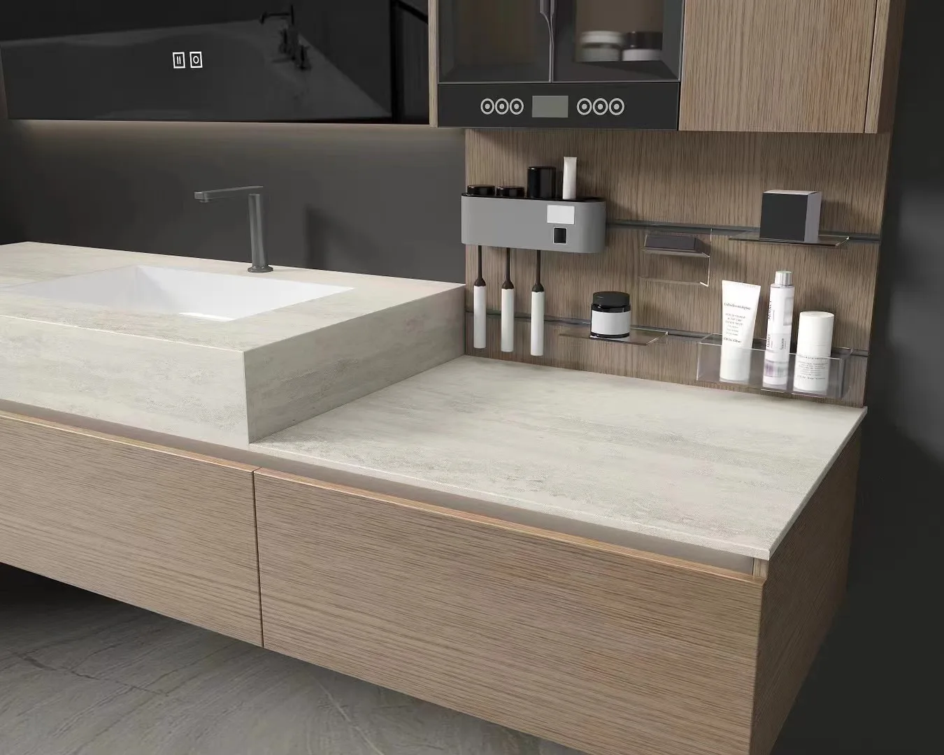 Modern simple design customize bath wall mounted furniture bathroom mirrored vanity cabinet with ceramic sink factory