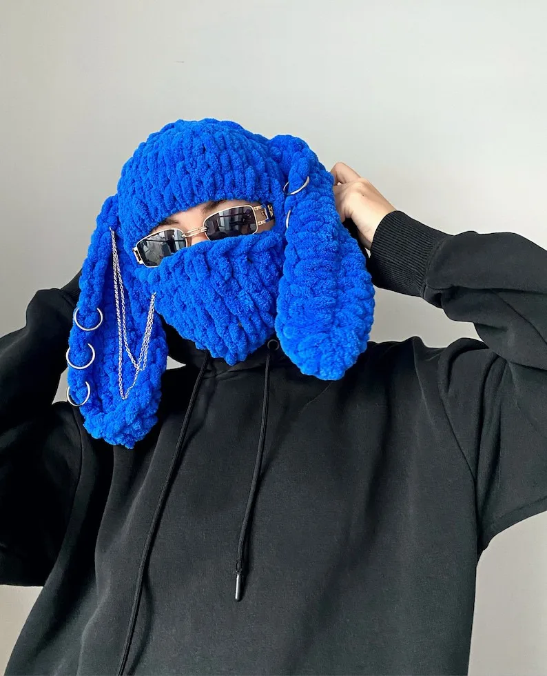 HZM-24439 Rabbit Ears Demon Horn Crochet Balaclava Ski Mask Custom