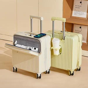 18-Inch Multi-Function Boarding Luggage Spinner Caster Front Opening Student Portable Trolley Suitcase