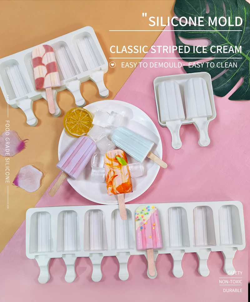 Dumo 4/8 Cavity Classic Striped Ice Cream Silicone Mold Diy Chocolate Pop Mold Popsicle Mould