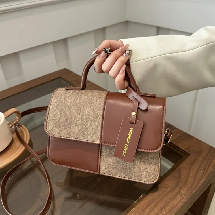 Women's Splicing Color Portable Small Square Shoulder Crossbody Bag with ZIP Closure Single Strap Modern Bag