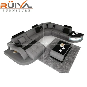 Germany design Luxury furniture Best selling U shaped modern fabric sofa set with LED Light