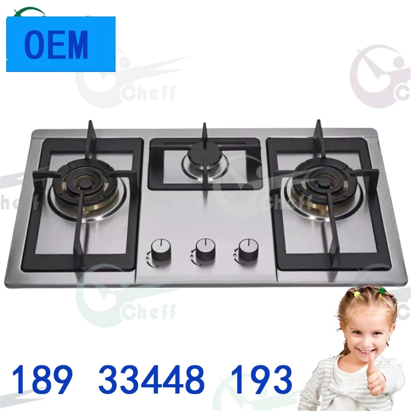 3 Burner Gas Stove Stainless Steel Panel Gas Cooker Steel Cookware Sets