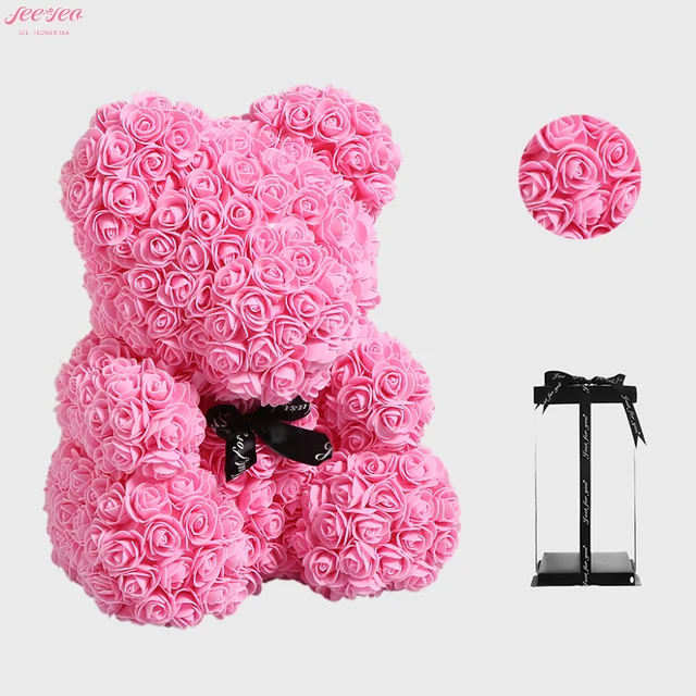 2024 New Product Ideas Mother's Day Valentine's Day DIY Gift Box  25CM PE Artificial Flower Rose Teddy Bear Gift Set for Women.