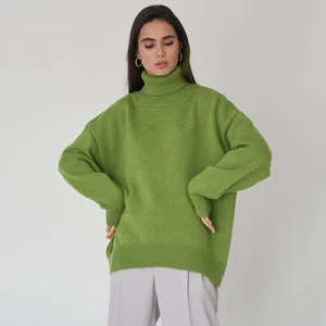 Women's Cross-Border Casual Solid Color Vintage Turtleneck Computer-Knitted Breathable Sweater 2026 Autumn Winter Loose Fit