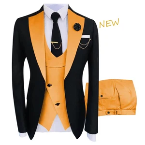 Men's New Design Business Suits 3-Piece Tuxedo Collared Waistcoat Trousers Jacket Contrasting Colors Men's Tuxedo Suits Business
