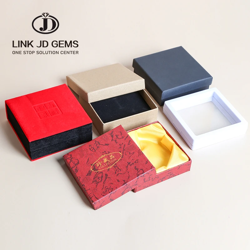JD Wholesale Custom Logo Printing Red Flannel Ring Earring Necklace Jewelry Packaging Box Jewelry Gifts Carton Box