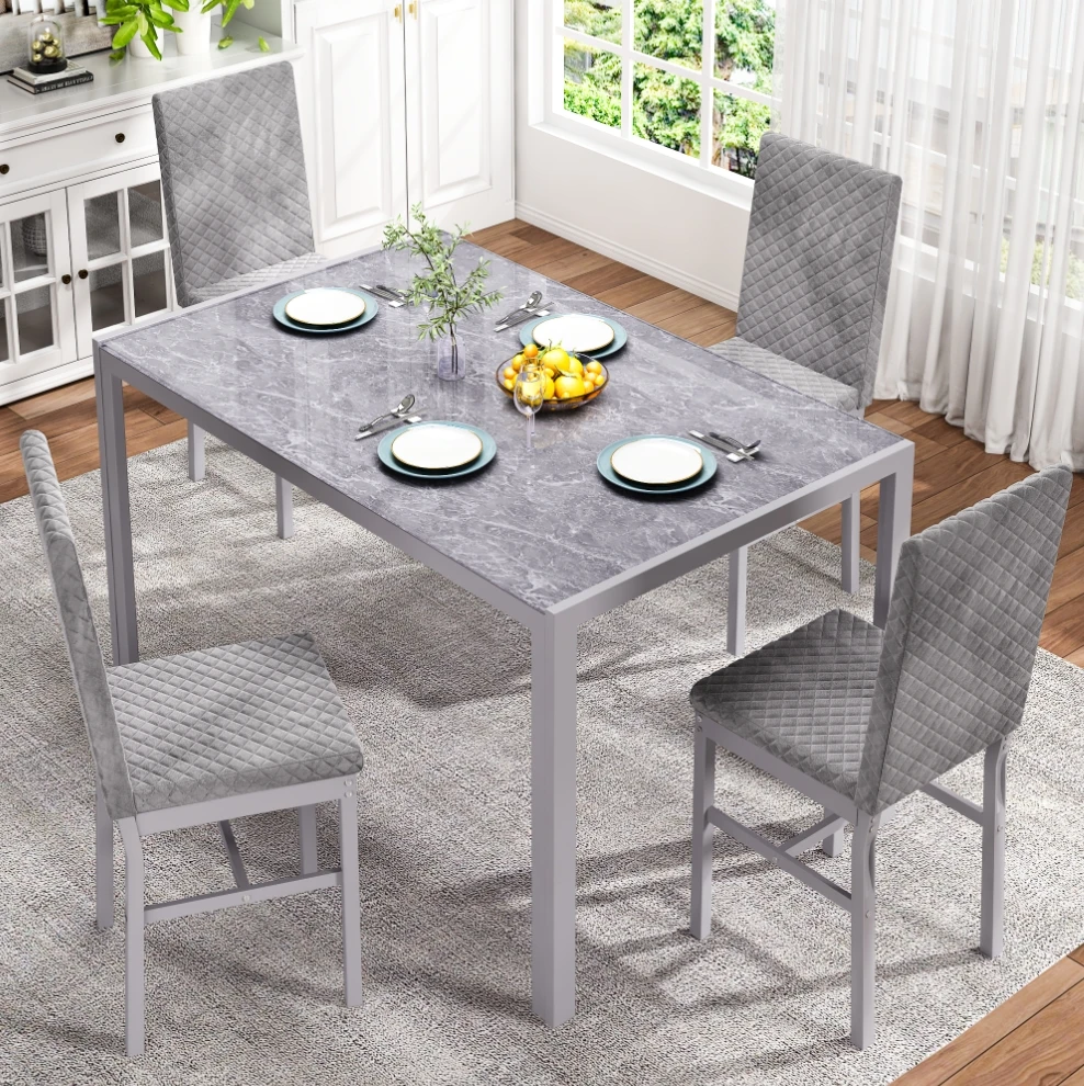 Glass Table Top Space Saving Pcs Dining Table and Chairs Set Backrest  Luxury Metal Frame Glass Dining Table Set Chairs