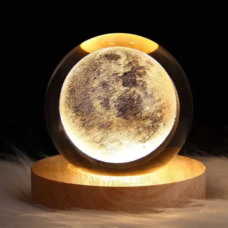 3d Art Crystal Ball Night Lamp Luminous Crystal Ball Decoration Solar System Led Night Lights