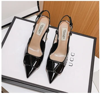 High Heel Women's French Spring/Summer Shallow Wedding Shoes Large Fashion Small Fragrance Versatile Thin Heel Sandal