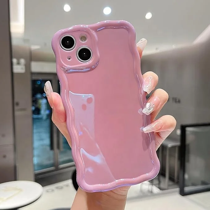 Laudtec étui mignon laser coloré rétro exquis vague bouclée bord ondulé pour iPhone 16 pro max esthétique doux TPU étui de protection  