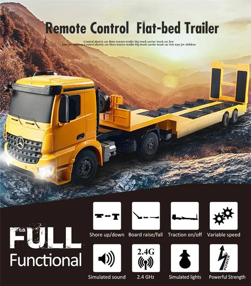 1/20 2.4G Remote Control Flat Trailer Electric Detachable Flatbed Semi-hanging Tractor Transport Engineering Truck Toys