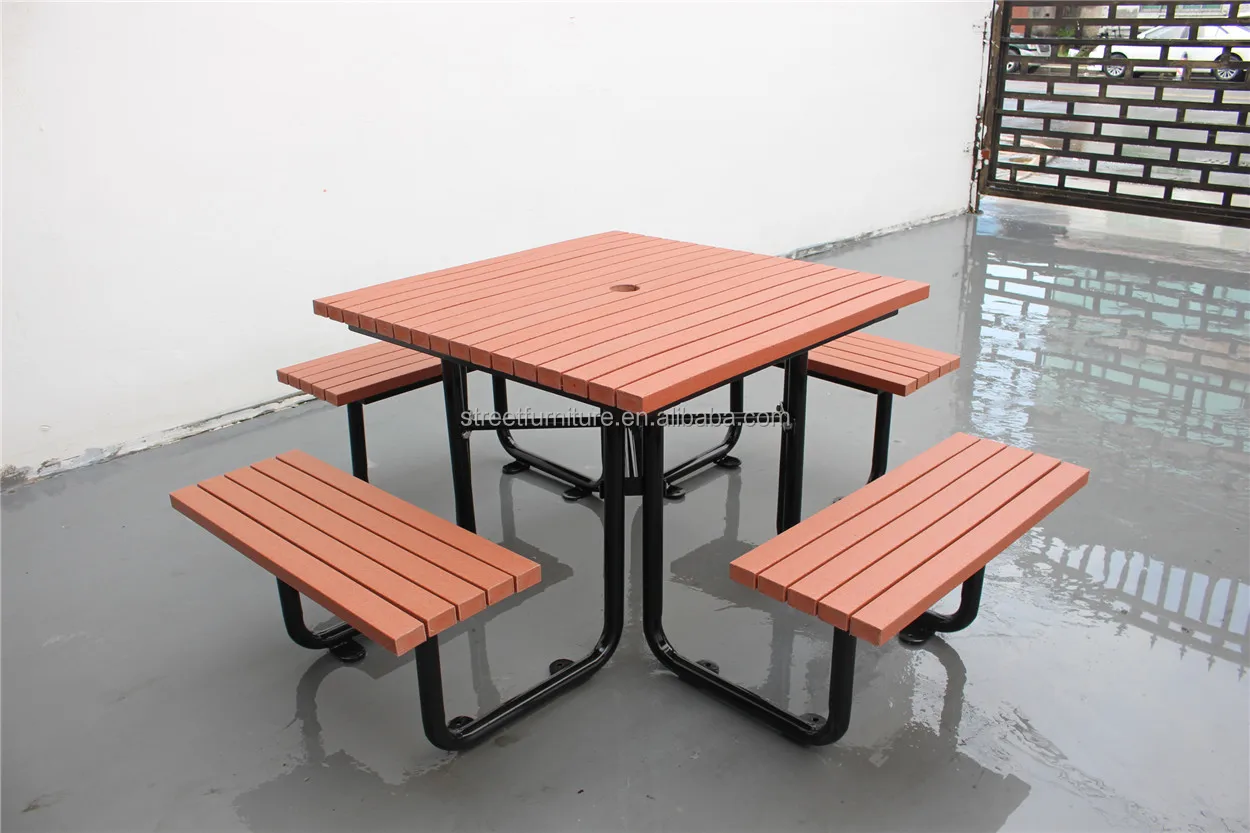 Steel And Recycled Plastic Wood Outdoor Table And Benches Buy Outdoor