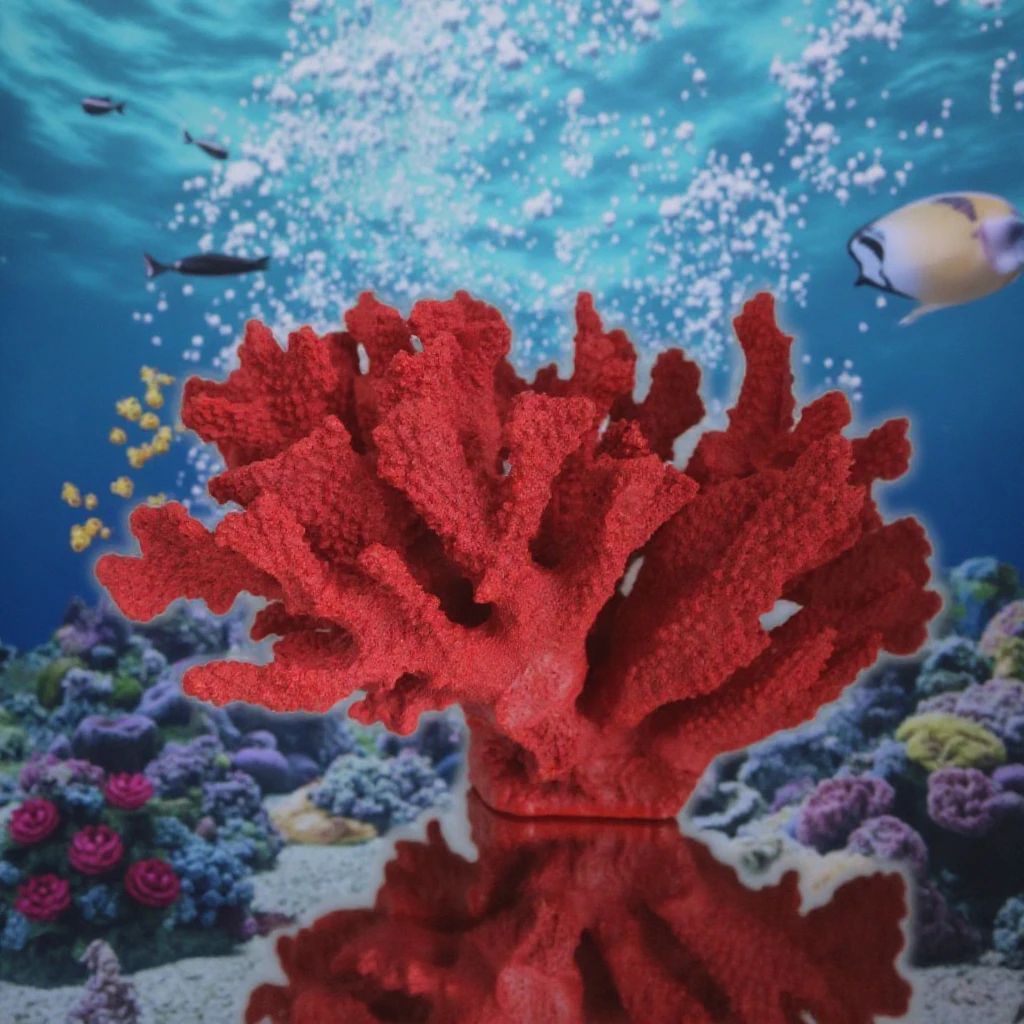 Decorazione Acquario In Silicone - Corallo Rosso Artificiale, Realistico, Con Ventosa - Foto 9