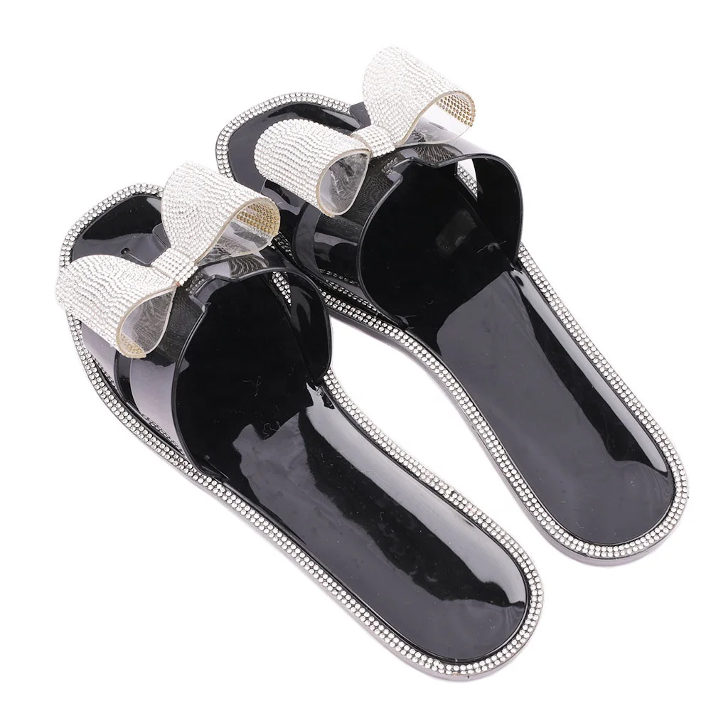 Hot Sale PVC Jelly Schuhe schwarze flache Sandalen Folien für