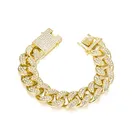 Custom Men Cuban Link Chunky Hand Charm Bracelets Silver 18K Gold Plated Big Filled Zircon Diamond Chain Bracelet