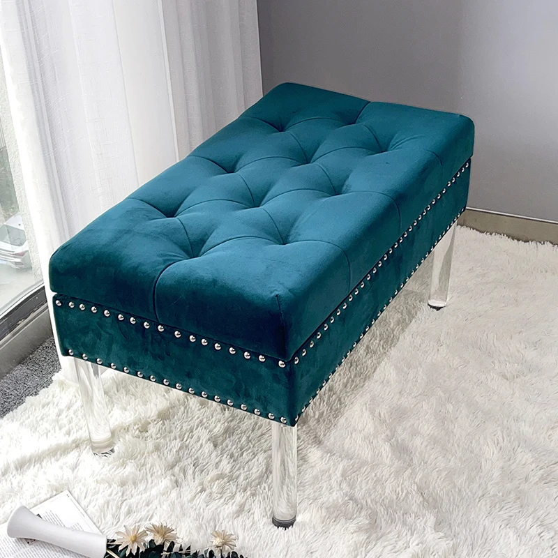 Wholesale Long Ottoman Stool Fashion Luxury Hot Sale Comfortable Footstool Ottoman Bench Velvet Shoe Change Stool