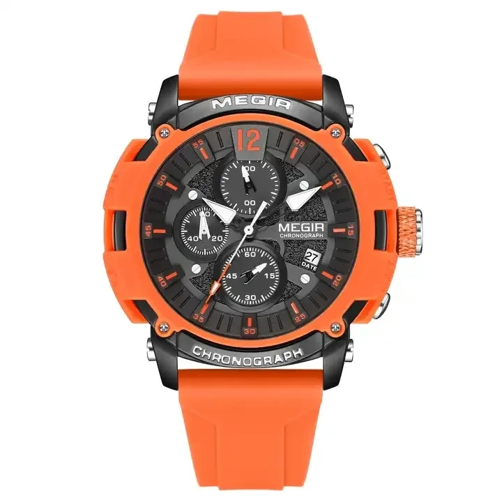 Nueva moda Megir 2208 silicona cronógrafo relojes deportivos Original  hombres cuarzo negocios reloj de pulsera para hombre Relogio Masculino