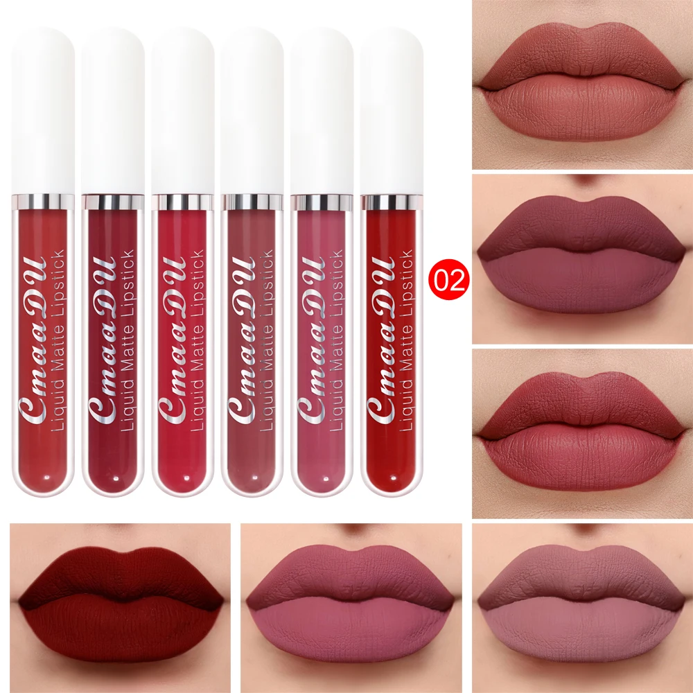 6 Colors/Set Fashion Matte Lip Gloss Sets Natural Moisturize Waterproof Lasting Velvet Sexy Red Liquid Lipstick Beauty Cosmetic