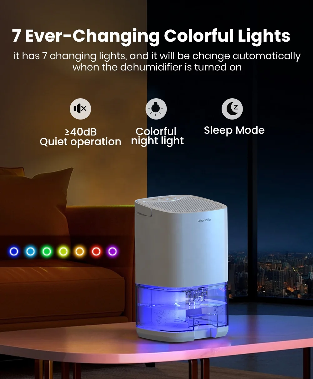 Compact Electric Dehumidifier with Removable Water Reservoir Low-Noise Operation Auto Shut-Off Ideal for RVs Dorms Offices 4