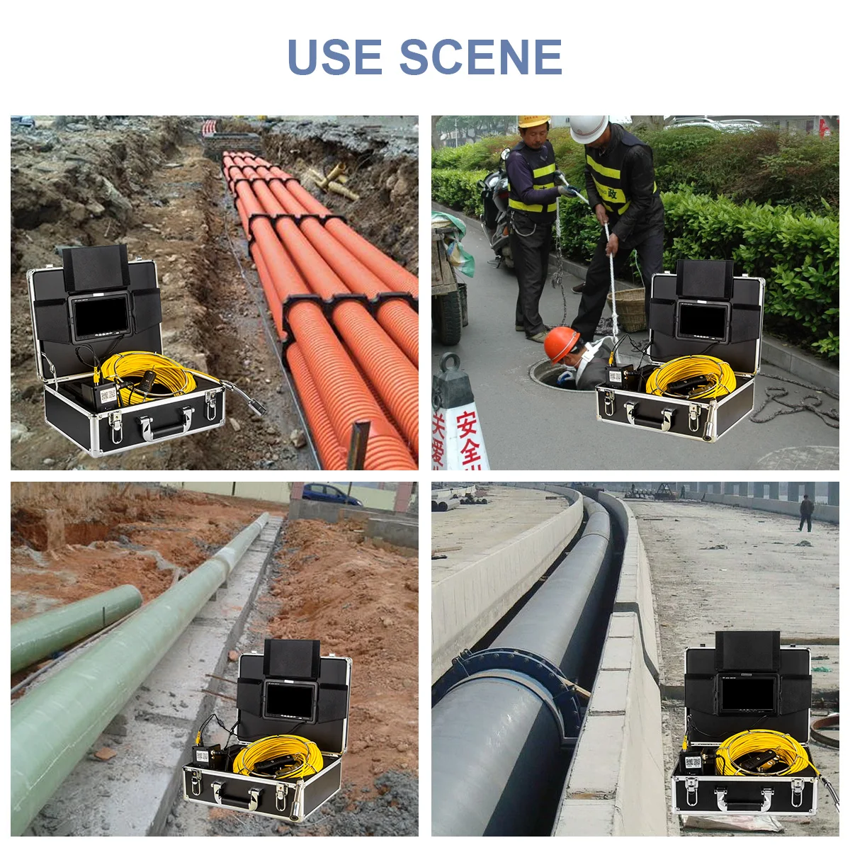 512hz Sonde&self&leveling 200m 1080P Head Sewer Camera 9inch Screen Waterproof Ip68 Pipe Video Inspection Camera Factory Price manufacture