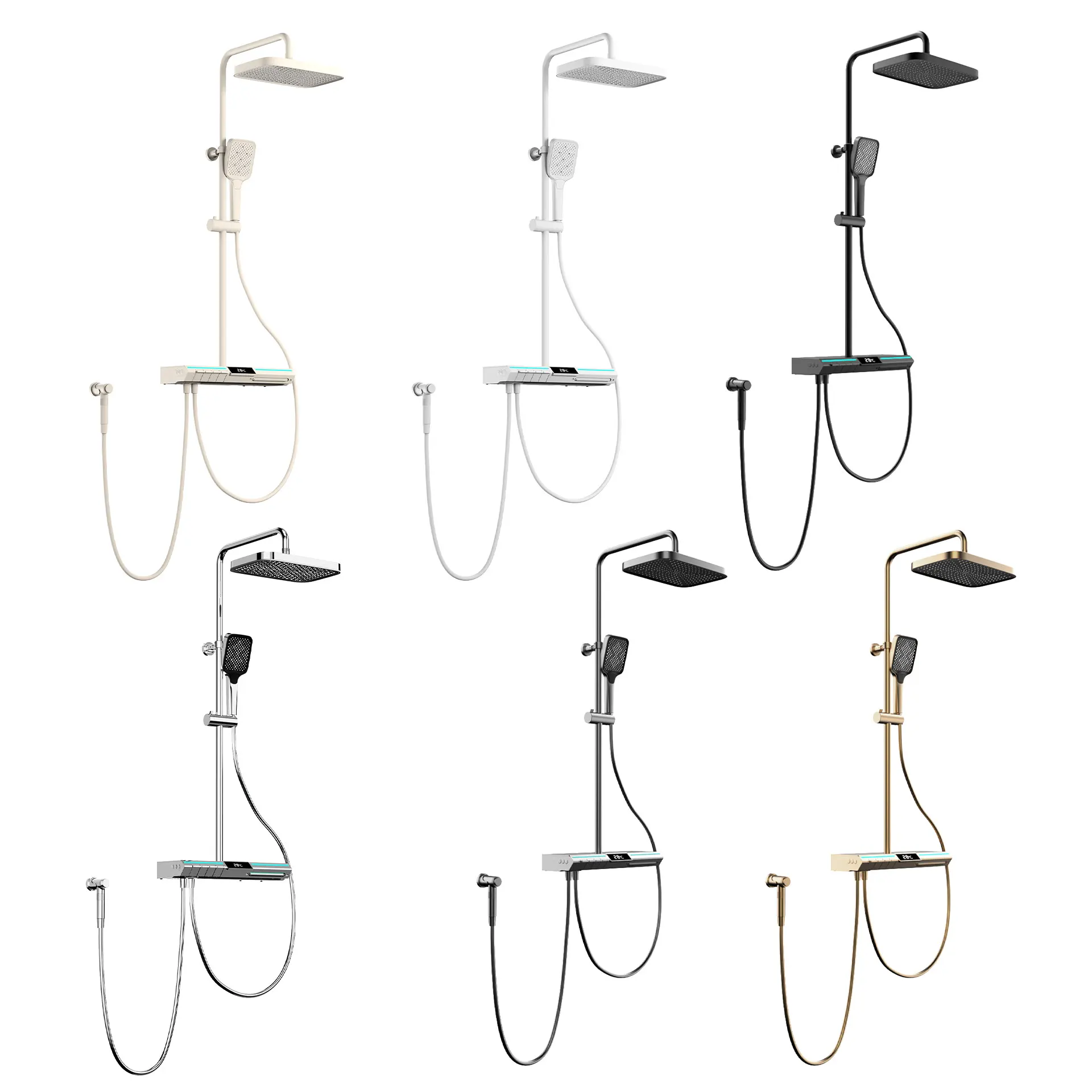 Thermostatic Brass Wall-Mounted Shower System 4-Function LED Digital ...