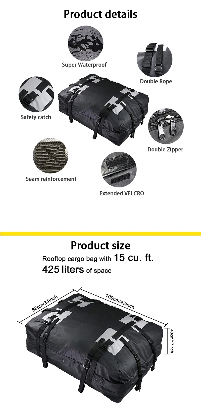 Custom Good Quality Manufacturer Travel Universal Car Luggage Carrier Bag Waterproof Luggage Roof Bag