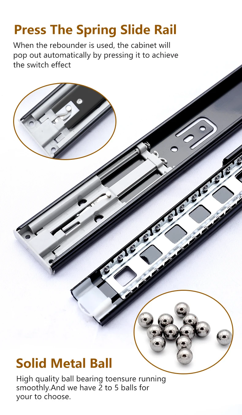 Heavy Duty Corredicas Telescopicas Push To Open Drawer Slide 45mm Ball Bearing Drawer Runner