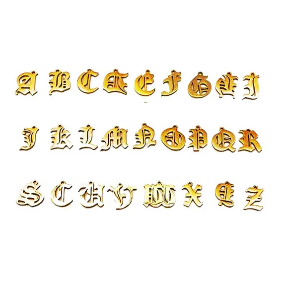 卸売格安ゴシックアルファベット26文字チャームジュエリーステンレス鋼