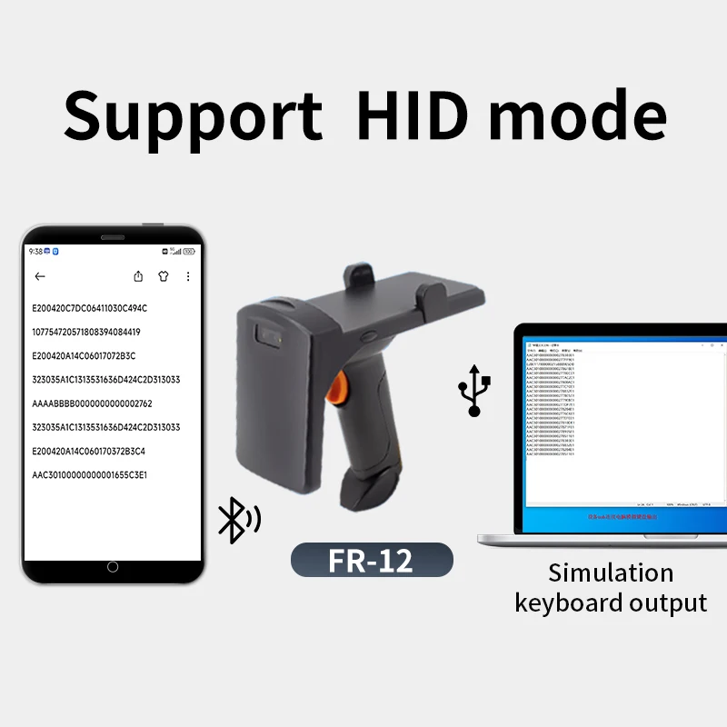 UHF RFID Reader  Keyboard Emulation Input at Cursor Position in Text WORD EXCEL Via USB or BT Rfid Card Scanner