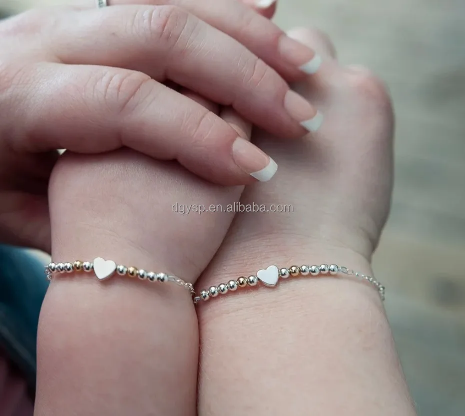 Rose gold heart bracelet - Mommy and kids heart bracelet, couples bracelet, Rose gold and sterling silver bangle, cheapest pink gold, mommy and me