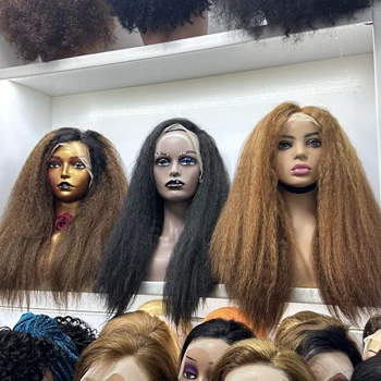 RUYIHAIR Wholesale Virgin yaki Wigs Natural and coffee color Hair Wig for Black Women 200% Full frontal lace 13*4