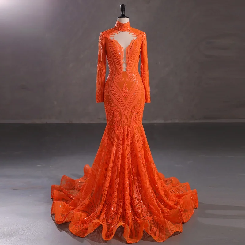knee length dresses for ladies A Line V Neck Yellow Lace Long Prom Dresses, Yellow Lace Formal Dresse –  jbydress main image 1