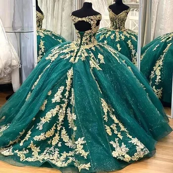 Qd1635 Hunter Green Quinceanera Dresses For Sweet 15 Year Old Ball Gown ...