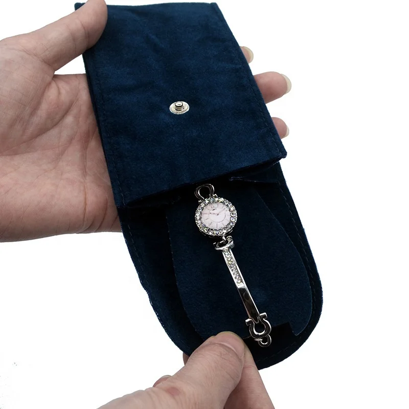 Factory Wholesale Luxury Storage Velvet Envelope Bag Travel Jewelry Pouch  Single Watch Roll for Rolex Green Velert Watch Pouch