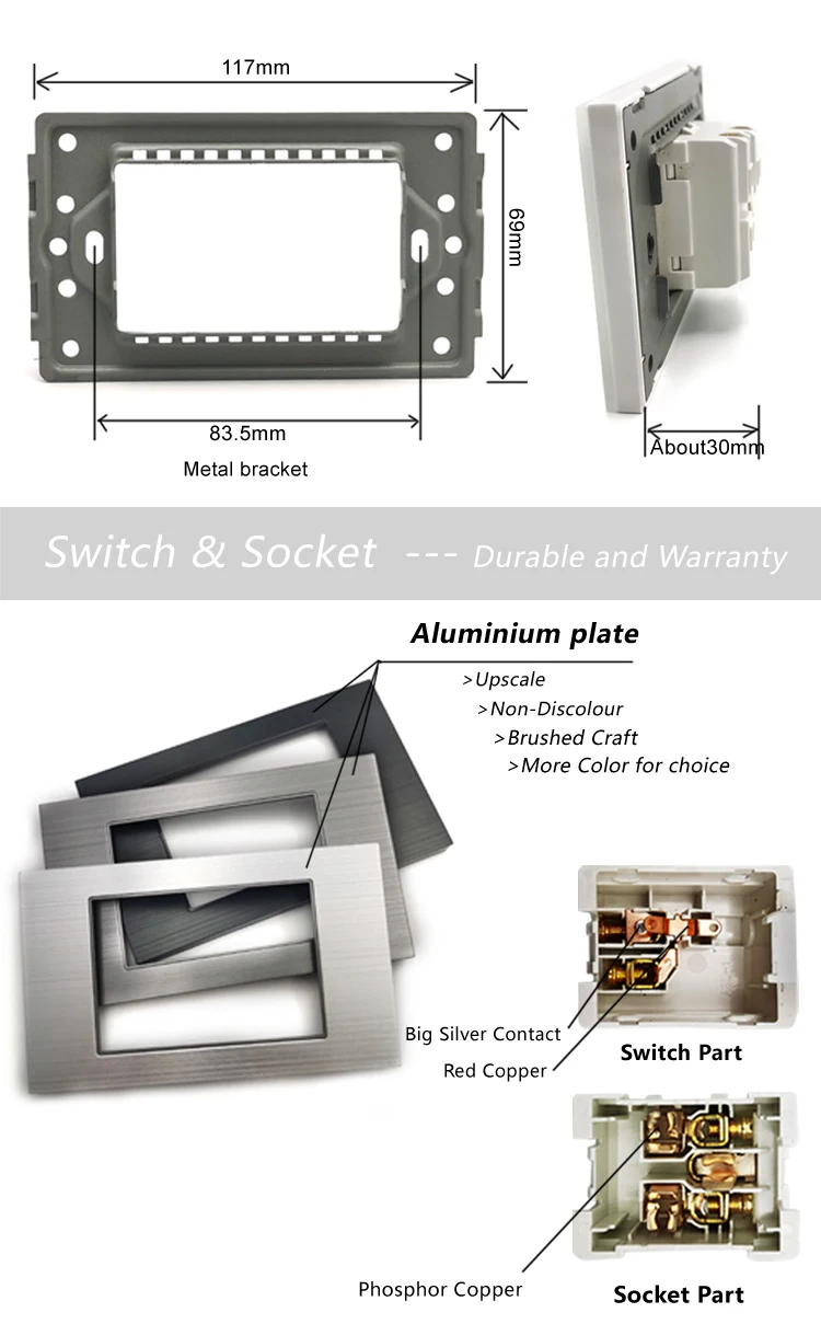 Aluminium Series Durable 10years Warranty Home Lighting Switch