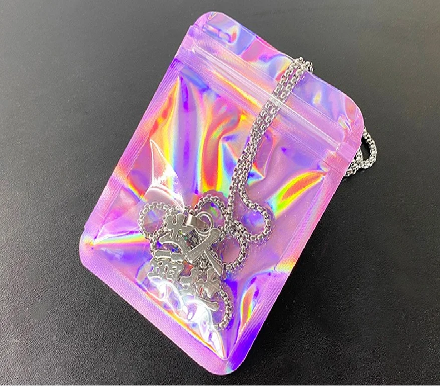 Translucent Colorful Bone Bag Rainbow Jewelry Packaging Bag Earrings Flash Sealed Pocket Color Laser Yin Yang Self Sealing Bag