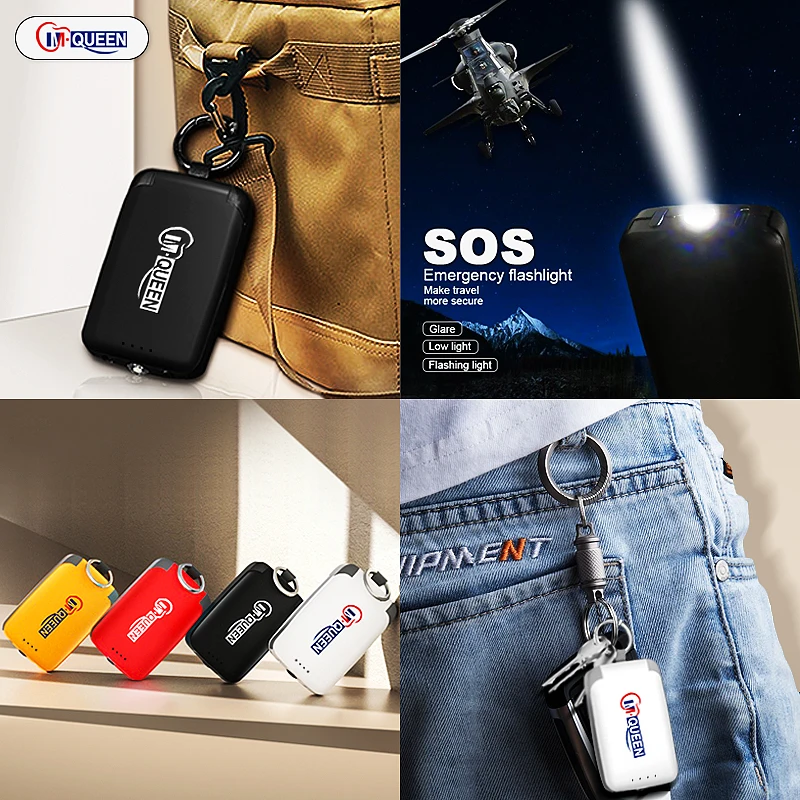 Custom Logo Portable Charger 2000Mah Key Chain Mobile Mini PowerBank Built in Charging Cable Small Power Bank